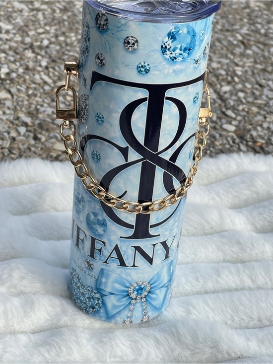 Accessories - Tiffany Blue Jeweled Tumbler with Gold Chain